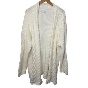 Nine West Oversized Chunky Cableknit Cream Open Front Cozy Cardigan Size XXL